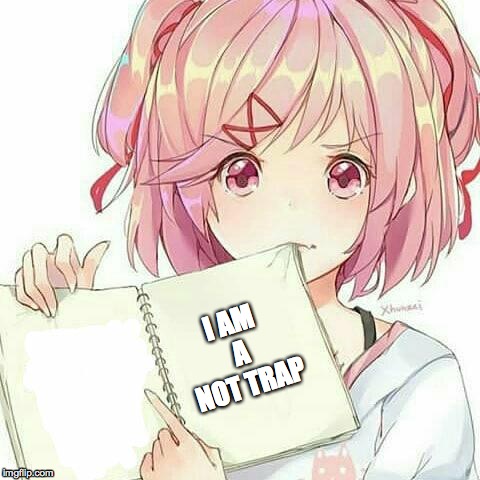 Natsuki Book of truth | I AM A NOT TRAP | image tagged in natsuki book of truth | made w/ Imgflip meme maker