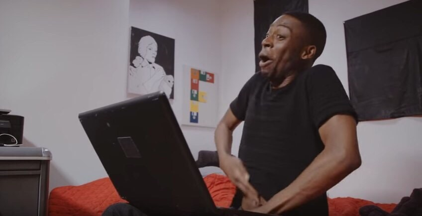 High Quality black man with laptop Blank Meme Template