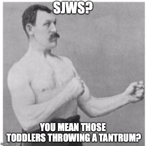 Overly Manly Man | SJWS? YOU MEAN THOSE TODDLERS THROWING A TANTRUM? | image tagged in memes,overly manly man | made w/ Imgflip meme maker