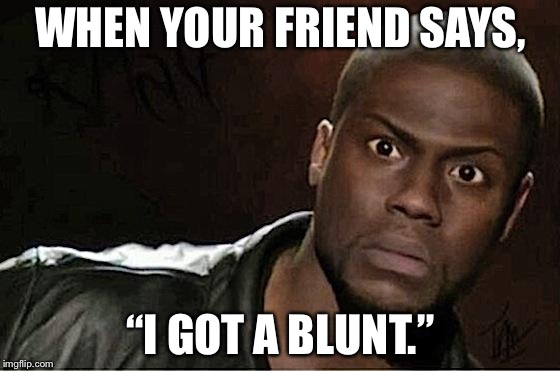 Kevin Hart Meme | WHEN YOUR FRIEND SAYS, “I GOT A BLUNT.” | image tagged in memes,kevin hart | made w/ Imgflip meme maker