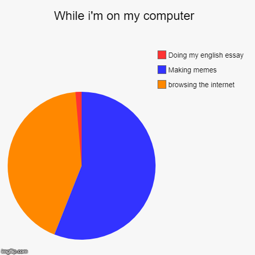 While i'm on my computer  | browsing the internet, Making memes, Doing my english essay | image tagged in funny,pie charts | made w/ Imgflip chart maker