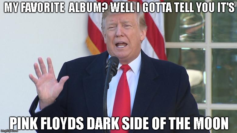 MY FAVORITE  ALBUM? WELL I GOTTA TELL YOU IT'S; PINK FLOYDS DARK SIDE OF THE MOON | image tagged in donald trump | made w/ Imgflip meme maker