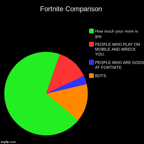 Fortnite Comparison | BOTS., PEOPLE WHO ARE GODS AT FORTNITE., PEOPLE WHO PLAY ON MOBILE AND WRECK YOU., How much your mom is gay. | image tagged in funny,pie charts | made w/ Imgflip chart maker