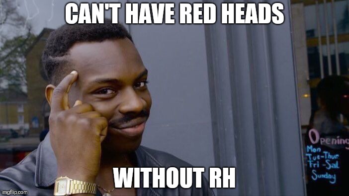 Roll Safe Think About It Meme | CAN'T HAVE RED HEADS; WITHOUT RH | image tagged in memes,roll safe think about it | made w/ Imgflip meme maker