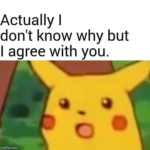 Surprised Pikachu Meme | Actually I don't know why but I agree with you. | image tagged in memes,surprised pikachu | made w/ Imgflip meme maker