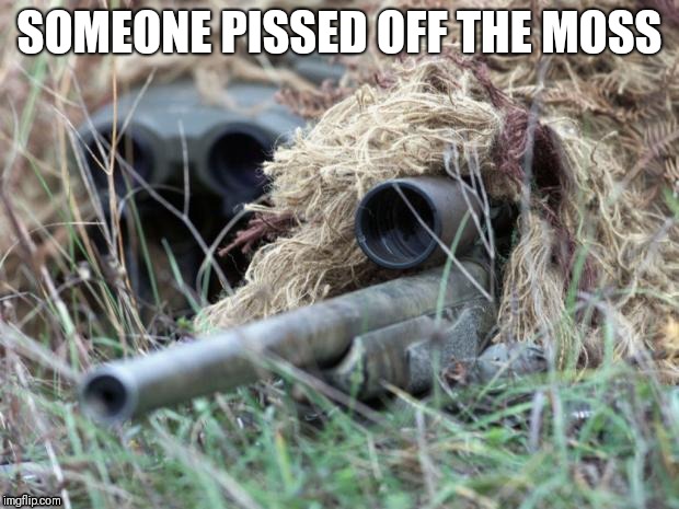 British Sniper Team | SOMEONE PISSED OFF THE MOSS | image tagged in british sniper team | made w/ Imgflip meme maker