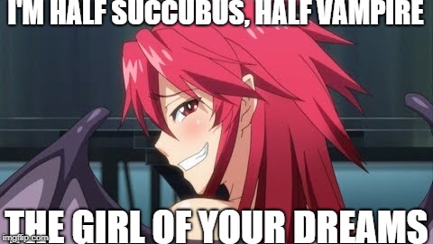 Mari The Half Vampire/Succubus | I'M HALF SUCCUBUS, HALF VAMPIRE; THE GIRL OF YOUR DREAMS | image tagged in mari the half vampire/succubus | made w/ Imgflip meme maker