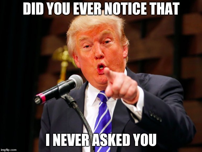 I Never Asked (Trump) | DID YOU EVER NOTICE THAT; I NEVER ASKED YOU | image tagged in trump point | made w/ Imgflip meme maker