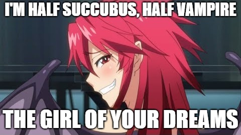 Mari The Half Vampire/Succubus | I'M HALF SUCCUBUS, HALF VAMPIRE; THE GIRL OF YOUR DREAMS | image tagged in mari the half vampire/succubus | made w/ Imgflip meme maker