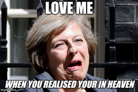 Theresa May UKIP PM Brexit | LOVE ME; WHEN YOU REALISED YOUR IN HEAVEN | image tagged in theresa may ukip pm brexit | made w/ Imgflip meme maker