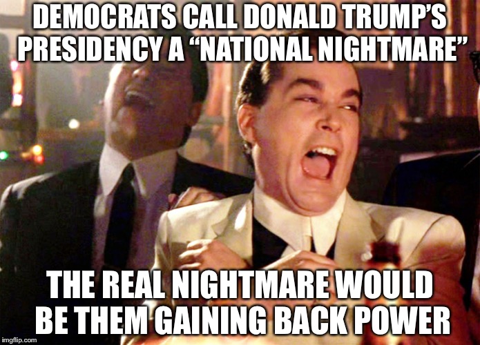 Good Fellas Hilarious | DEMOCRATS CALL DONALD TRUMP’S PRESIDENCY A “NATIONAL NIGHTMARE”; THE REAL NIGHTMARE WOULD BE THEM GAINING BACK POWER | image tagged in memes,good fellas hilarious,democrats,democratic party,libtards | made w/ Imgflip meme maker