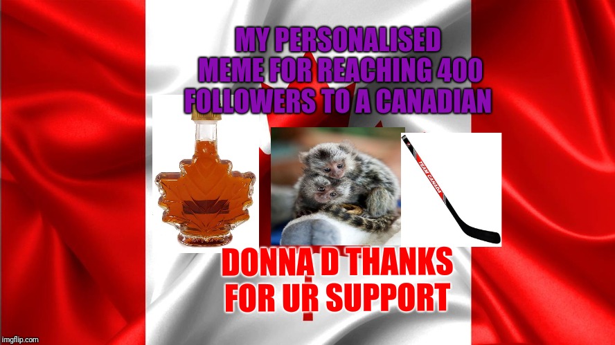MY PERSONALISED MEME FOR REACHING 400 FOLLOWERS TO A CANADIAN; DONNA D THANKS FOR UR SUPPORT | image tagged in for a canadian followers | made w/ Imgflip meme maker