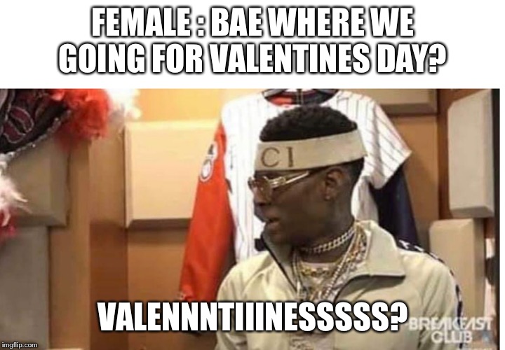 Soulja boy drake | FEMALE : BAE WHERE WE GOING FOR VALENTINES DAY? VALENNNTIIINESSSSS? | image tagged in soulja boy drake | made w/ Imgflip meme maker