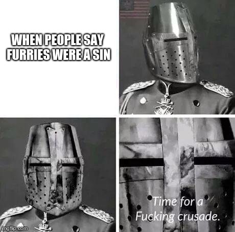 Time for a crusade | WHEN PEOPLE SAY FURRIES WERE A SIN | image tagged in time for a crusade | made w/ Imgflip meme maker