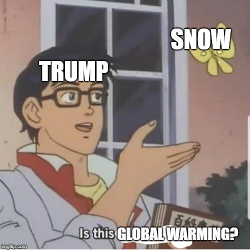 Butterfly man | SNOW; TRUMP; GLOBAL WARMING? | image tagged in butterfly man | made w/ Imgflip meme maker