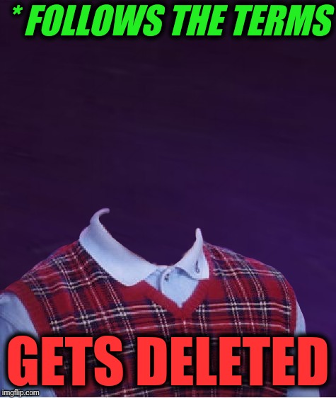 * FOLLOWS THE TERMS GETS DELETED | made w/ Imgflip meme maker