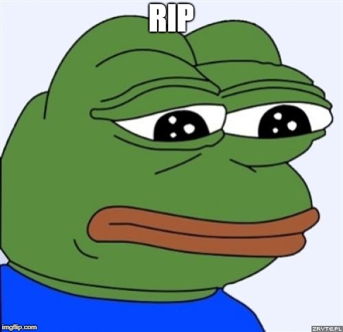 sad frog | RIP | image tagged in sad frog | made w/ Imgflip meme maker