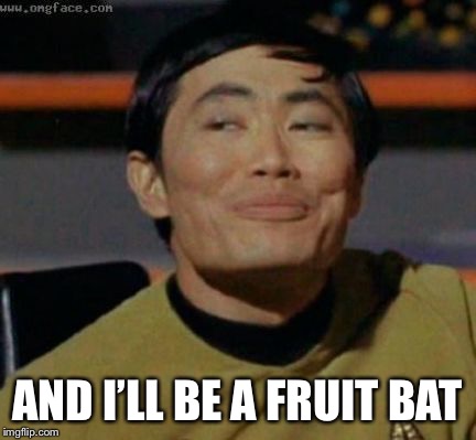 sulu | AND I’LL BE A FRUIT BAT | image tagged in sulu | made w/ Imgflip meme maker