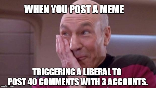 Oops, I did it again, I played with your heart, got lost in the game... Oh baby, baby  | WHEN YOU POST A MEME; TRIGGERING A LIBERAL TO POST 40 COMMENTS WITH 3 ACCOUNTS. | image tagged in picard oops | made w/ Imgflip meme maker