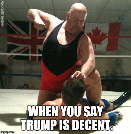 Beating Up | WHEN YOU SAY TRUMP IS DECENT. | image tagged in beating up | made w/ Imgflip meme maker