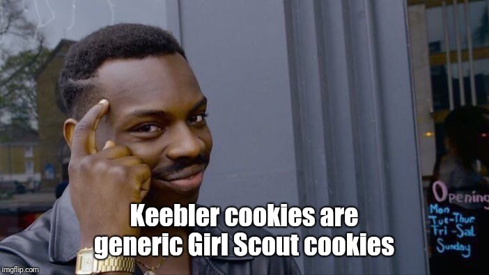 Roll Safe Think About It | Keebler cookies are generic Girl Scout cookies | image tagged in memes,roll safe think about it | made w/ Imgflip meme maker