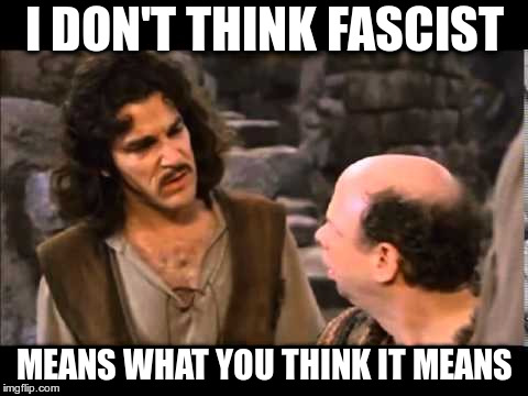 i don't think it means | I DON'T THINK FASCIST MEANS WHAT YOU THINK IT MEANS | image tagged in i don't think it means | made w/ Imgflip meme maker