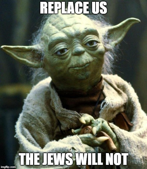 Star Wars Yoda | REPLACE US; THE JEWS WILL NOT | image tagged in memes,star wars yoda,jude | made w/ Imgflip meme maker