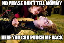 Death of Cedric Diggory | NO PLEASE DON'T TELL MOMMY; HERE YOU CAN PUNCH ME BACK | image tagged in death of cedric diggory | made w/ Imgflip meme maker