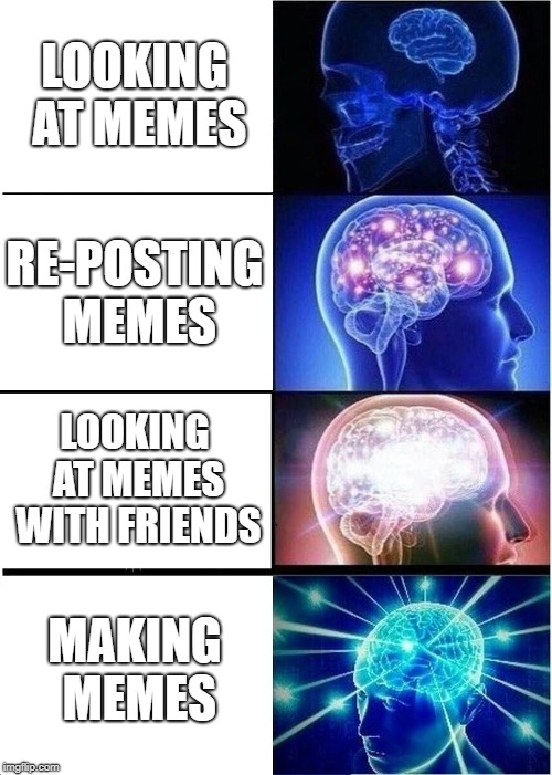 Expanding Brain Meme | LOOKING AT MEMES RE-POSTING MEMES LOOKING AT MEMES WITH FRIENDS MAKING MEMES | image tagged in memes,expanding brain | made w/ Imgflip meme maker