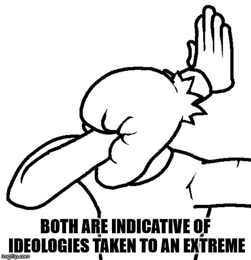 Extreme Facepalm | BOTH ARE INDICATIVE OF IDEOLOGIES TAKEN TO AN EXTREME | image tagged in extreme facepalm | made w/ Imgflip meme maker