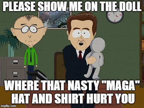 South Park Doll | PLEASE SHOW ME ON THE DOLL; WHERE THAT NASTY "MAGA" HAT AND SHIRT HURT YOU | image tagged in south park doll | made w/ Imgflip meme maker