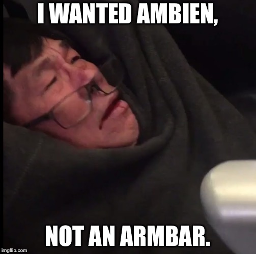 United Airlines WWE | I WANTED AMBIEN, NOT AN ARMBAR. | image tagged in united airlines asian doc,memes,fight,wrestling,punch,attack | made w/ Imgflip meme maker