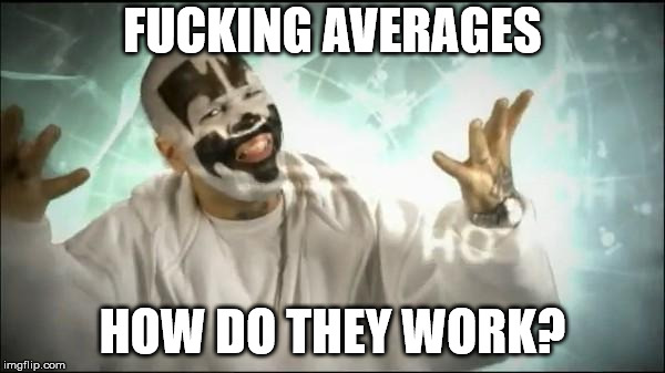 Insane Clown Posse | FUCKING AVERAGES; HOW DO THEY WORK? | image tagged in insane clown posse | made w/ Imgflip meme maker