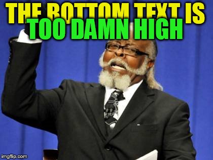 Too Damn High Meme | THE BOTTOM TEXT IS TOO DAMN HIGH | image tagged in memes,too damn high | made w/ Imgflip meme maker