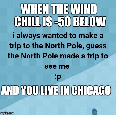 the weather | WHEN THE WIND CHILL IS -50 BELOW; AND YOU LIVE IN CHICAGO | image tagged in weather,cold weather,vacation | made w/ Imgflip meme maker