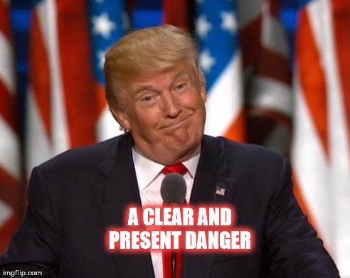 A clear and present danger  | A CLEAR AND PRESENT DANGER | image tagged in trump | made w/ Imgflip meme maker