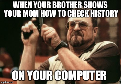 Am I The Only One Around Here | WHEN YOUR BROTHER SHOWS YOUR MOM HOW TO CHECK HISTORY; ON YOUR COMPUTER | image tagged in memes,am i the only one around here | made w/ Imgflip meme maker