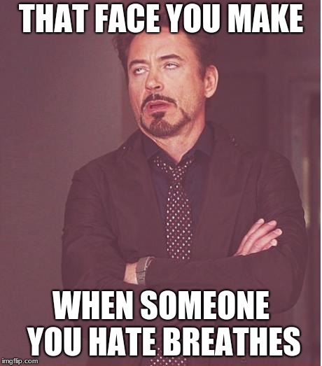 Face You Make Robert Downey Jr | THAT FACE YOU MAKE; WHEN SOMEONE YOU HATE BREATHES | image tagged in memes,face you make robert downey jr | made w/ Imgflip meme maker