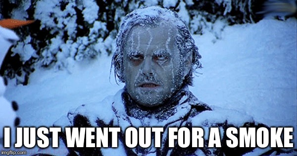 Freezing cold | I JUST WENT OUT FOR A SMOKE | image tagged in freezing cold | made w/ Imgflip meme maker