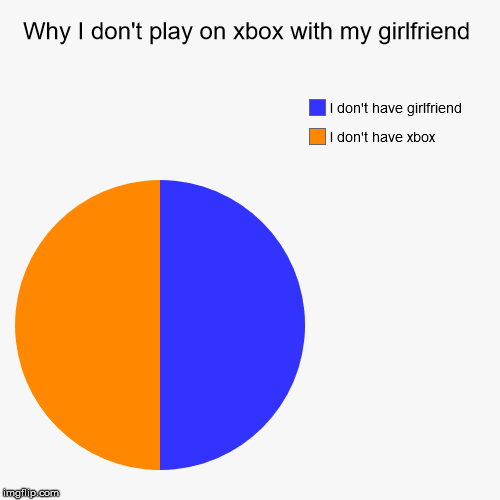 Why I don't play on xbox with my girlfriend | I don't have xbox, I don't have girlfriend | image tagged in funny,pie charts | made w/ Imgflip chart maker