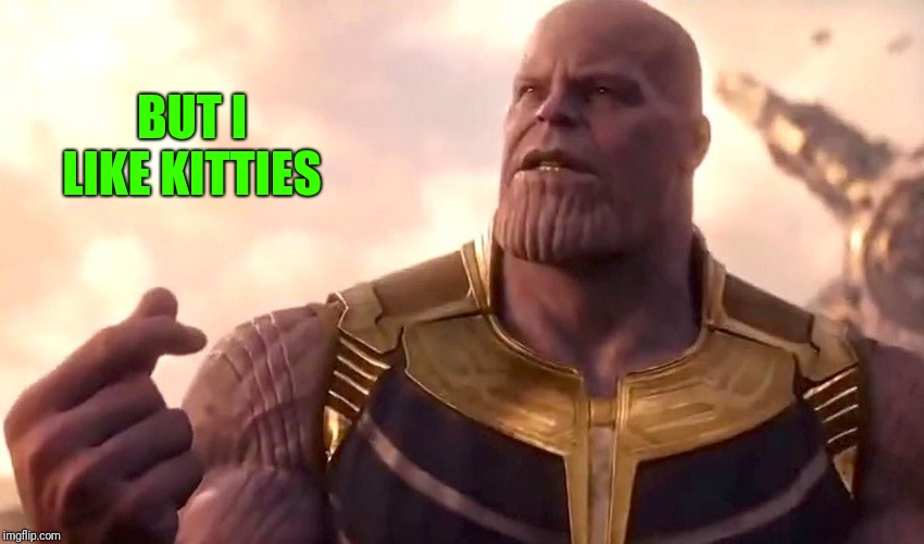 thanos snap | BUT I LIKE KITTIES | image tagged in thanos snap | made w/ Imgflip meme maker