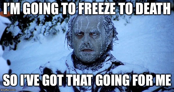 Freezing cold |  I’M GOING TO FREEZE TO DEATH; SO I’VE GOT THAT GOING FOR ME | image tagged in freezing cold | made w/ Imgflip meme maker