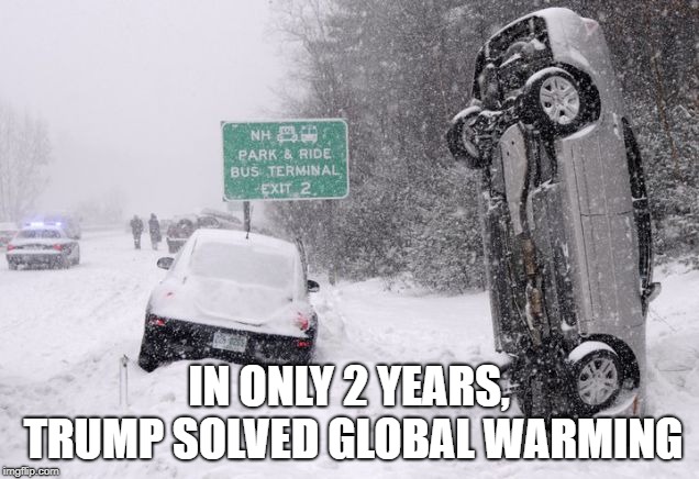 Trump Solved Global Warming | IN ONLY 2 YEARS, TRUMP SOLVED GLOBAL WARMING | image tagged in donald trump,winter | made w/ Imgflip meme maker