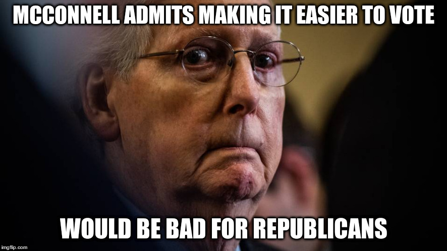 I suggest competing with ideas other than tax breaks for the rich | MCCONNELL ADMITS MAKING IT EASIER TO VOTE; WOULD BE BAD FOR REPUBLICANS | image tagged in humor,mitch mcconnell,republicans,voting | made w/ Imgflip meme maker