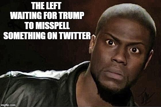 Kevin Hart | THE LEFT WAITING FOR TRUMP TO MISSPELL SOMETHING ON TWITTER | image tagged in memes,kevin hart | made w/ Imgflip meme maker