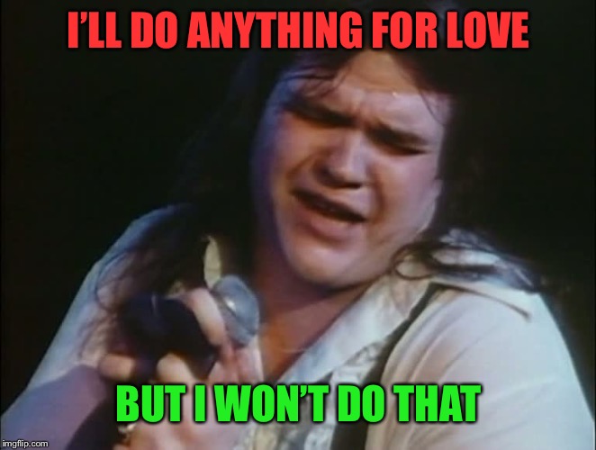 meat Loaf | I’LL DO ANYTHING FOR LOVE BUT I WON’T DO THAT | image tagged in meat loaf | made w/ Imgflip meme maker