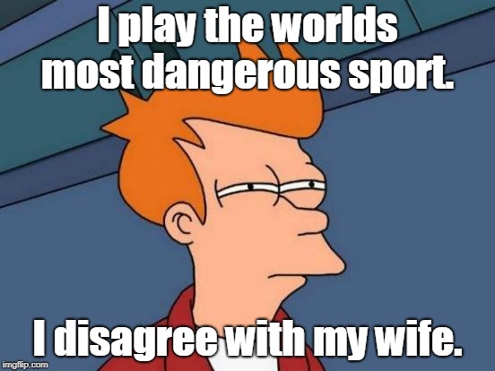 Most dangerous sports | I play the worlds most dangerous sport. I disagree with my wife. | image tagged in sport | made w/ Imgflip meme maker