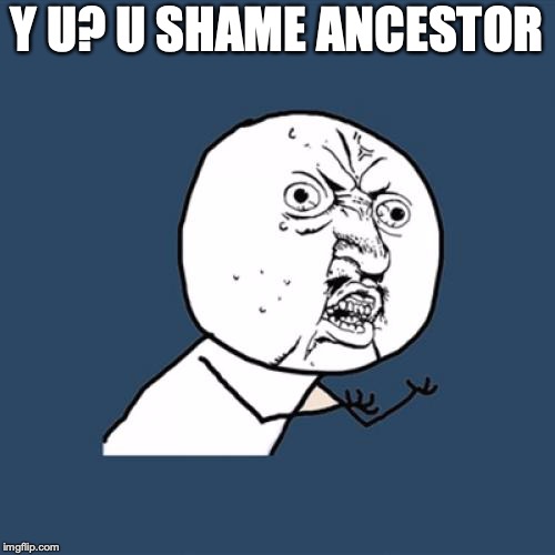 Y U No Meme | Y U? U SHAME ANCESTOR | image tagged in memes,y u no | made w/ Imgflip meme maker