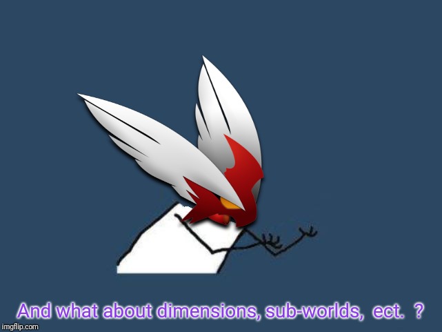 Y u no Blaze the Blaziken | And what about dimensions, sub-worlds,  ect.  ? | image tagged in y u no blaze the blaziken | made w/ Imgflip meme maker