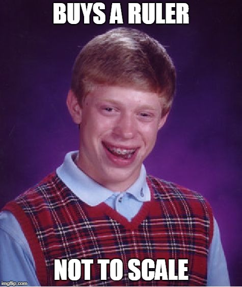 Bad Luck Brian Meme | BUYS A RULER; NOT TO SCALE | image tagged in memes,bad luck brian | made w/ Imgflip meme maker